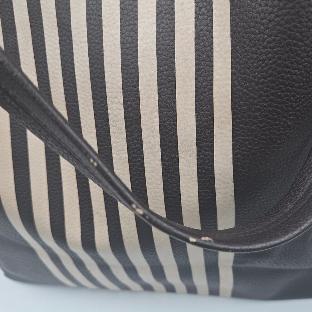 Henri Bendel Vegan Leather Tote Bag Brown & White Striped - Picture 10 of 11